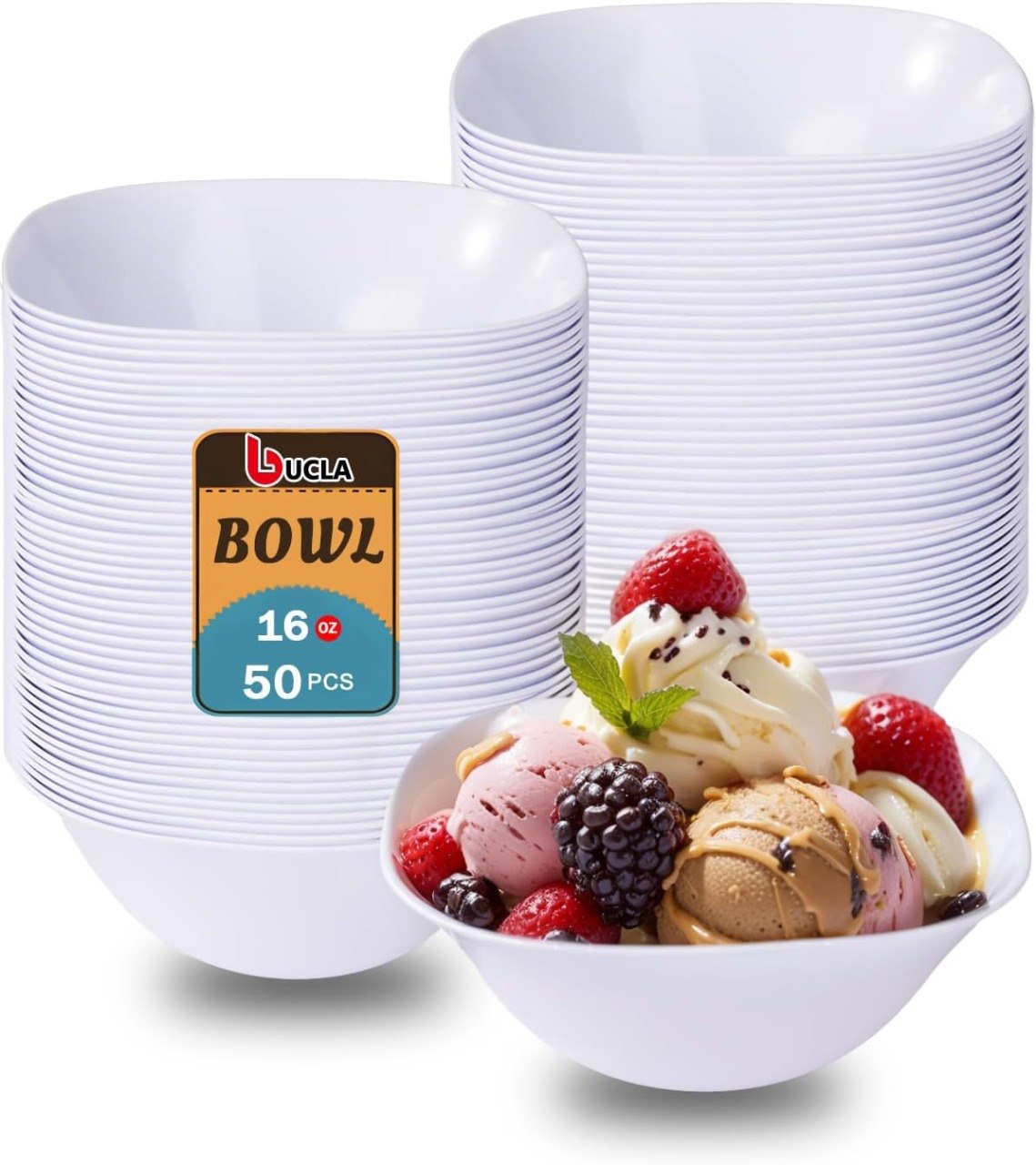 50 Pack Disposable 16oz Plastic Serving Bowls