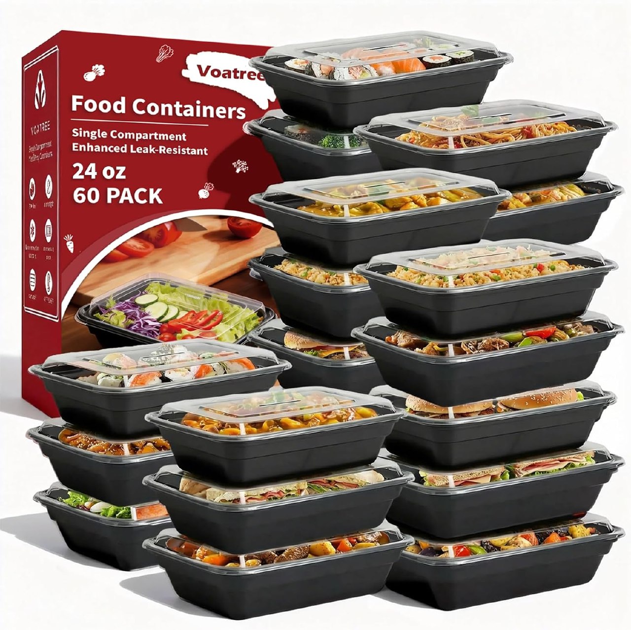 60 Pack 24oz Meal Prep Containers (Reusable)