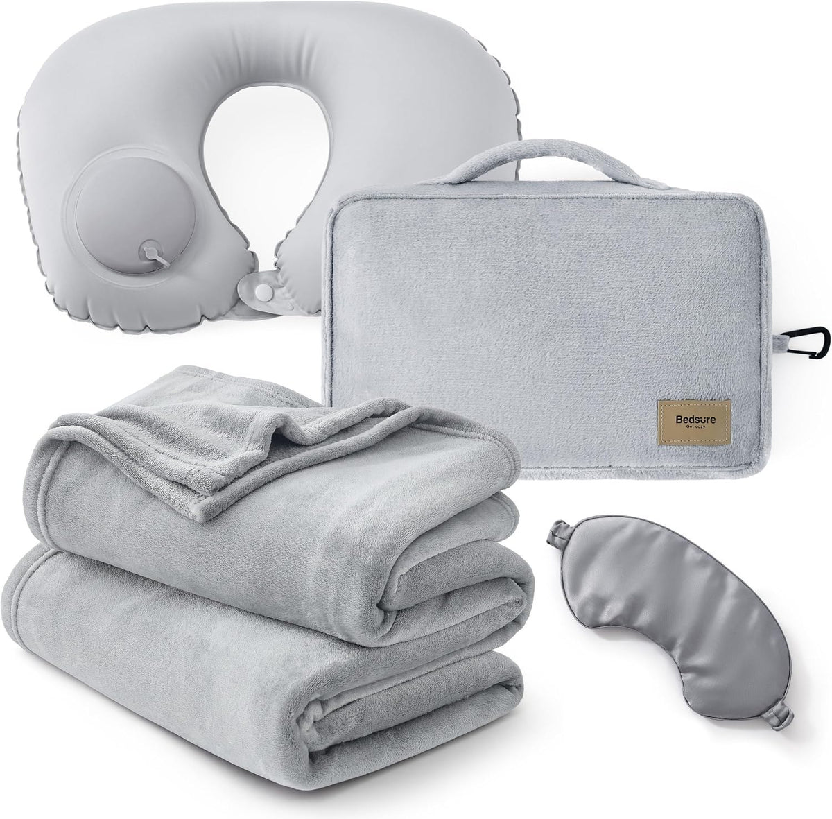 Bedsure Travel Blanket with Inflatable Neck Pillow Set