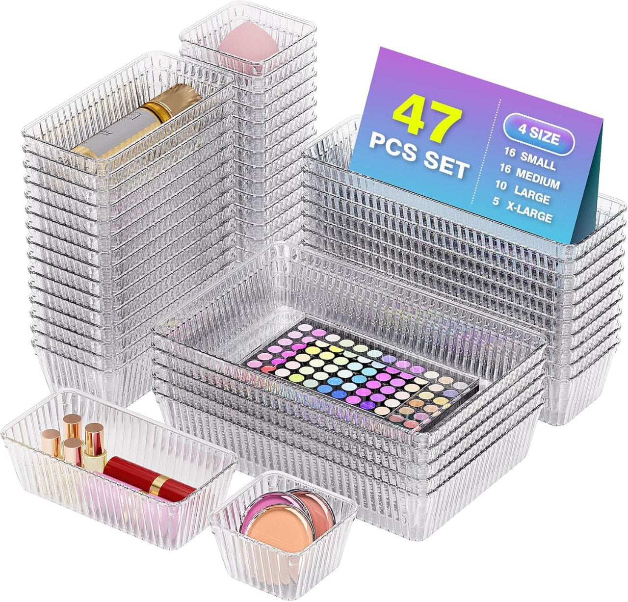 47 Piece Plastic Drawer Organizer Bin Set