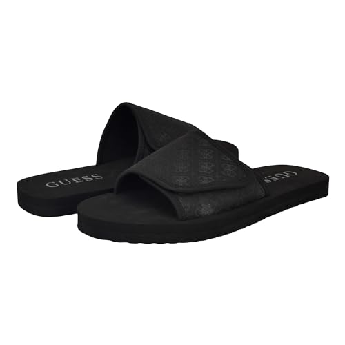 Guess Men's HARTZ Slide Sandal, Black Logo Multi 001, 8