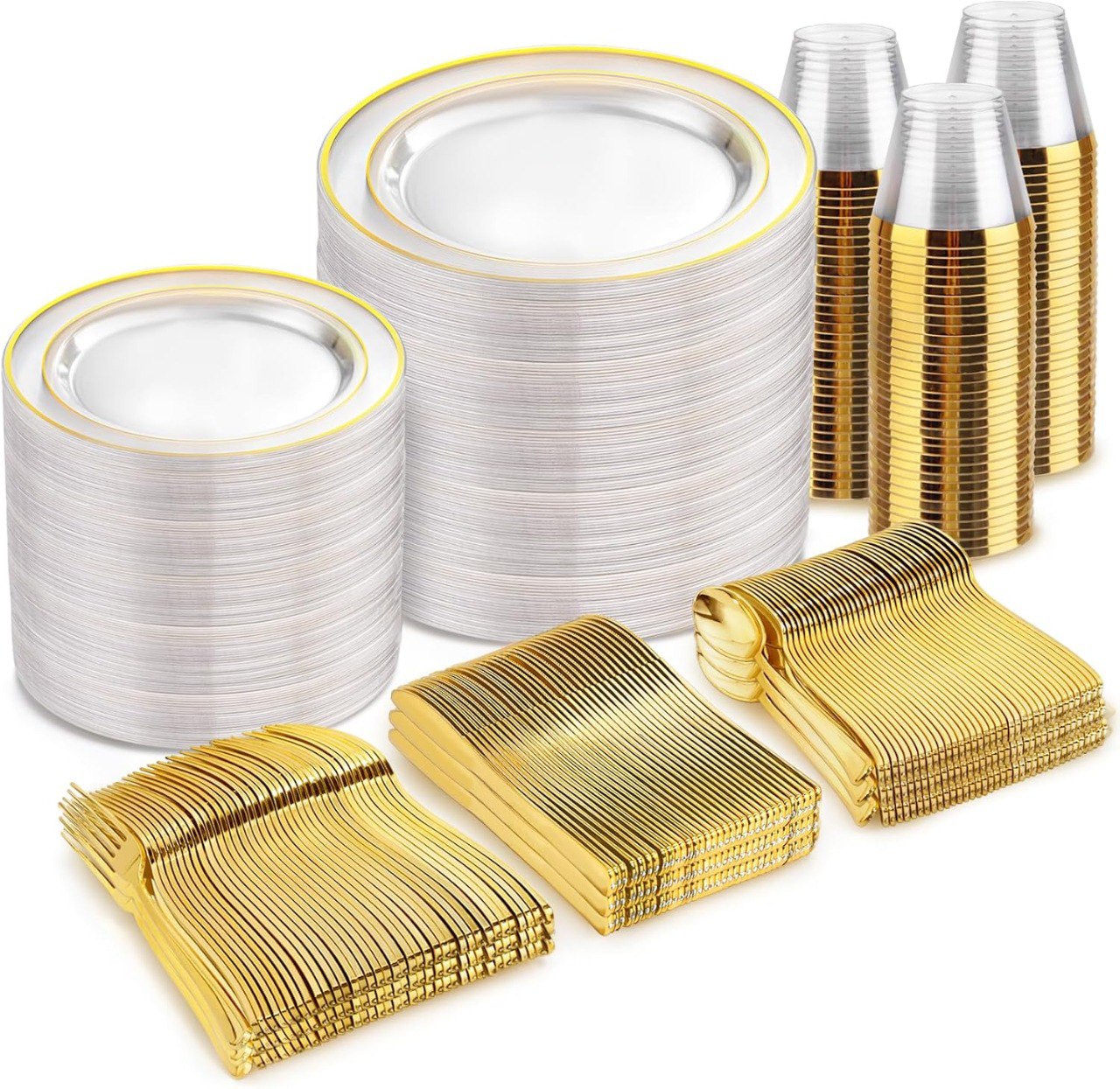 600 Count Plastic Plates with Gold Trim