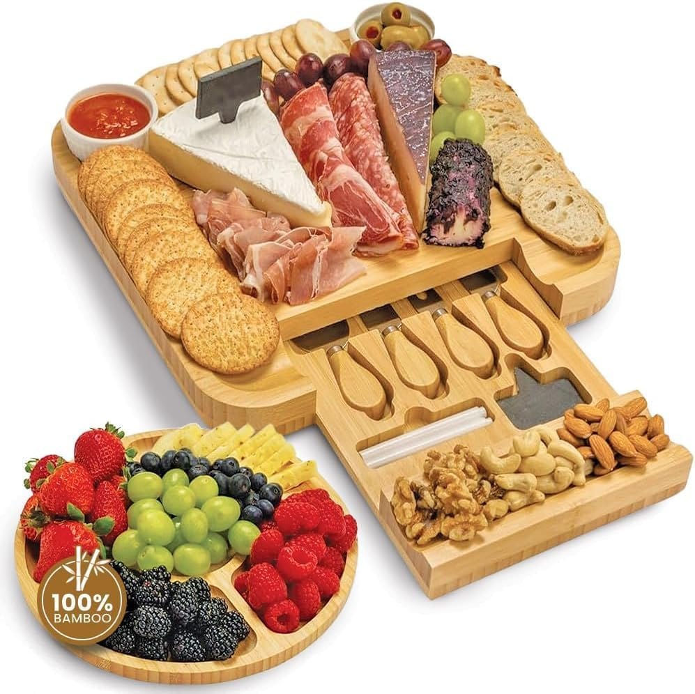 Bamboo Charcuterie Board Set with Cheese Knives