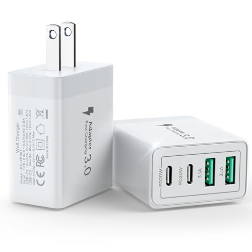 2 Pack 40W 4 Port USB C Wall Charger