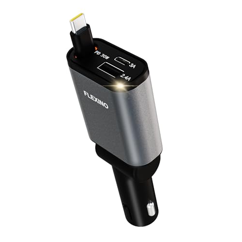 Ultra-Slim Retractable Car Charger Fast USB C Adapter