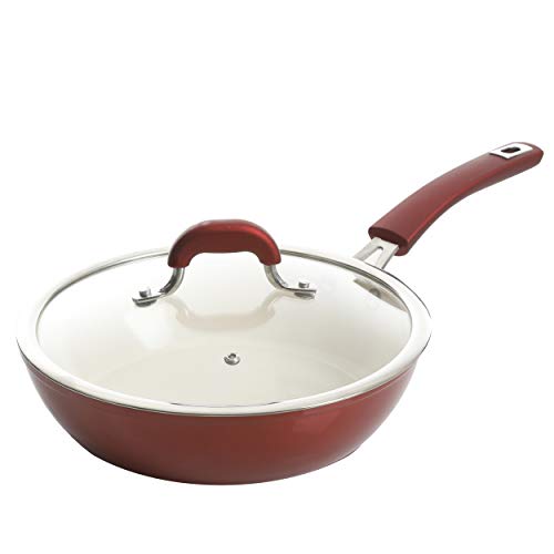Kenmore Arlington Healthy Nonstick Ceramic Coated Forged Aluminum Induction Cookware, 12-Piece, Metallic Red