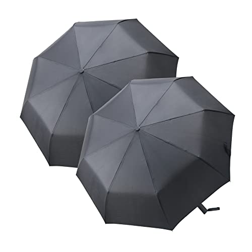 PFFY 2 Packs Travel Umbrella Windproof Auto Open & Close 8 RIBS Collapsible Folding Small Compact Backpack Car travel Essentials Purse Umbrellas for Rain Black