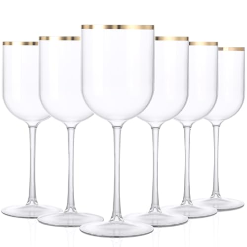8 Pack Plastic Wine Glasses 14oz Gold Rim
