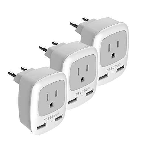 3 Pack TESSAN European Travel Plug Adapter with USB