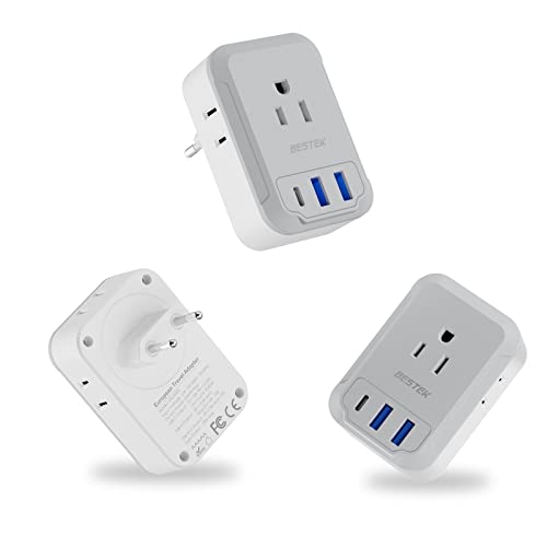 3 Pack European Travel Plug Adapter USB C Outlets