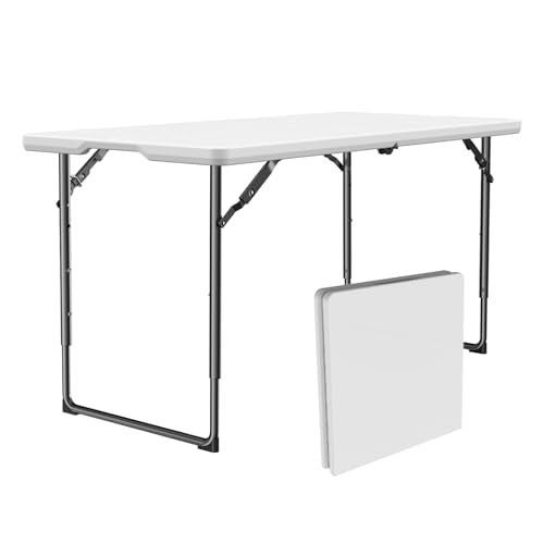 4ft Adjustable Folding Plastic Table with Steel Legs