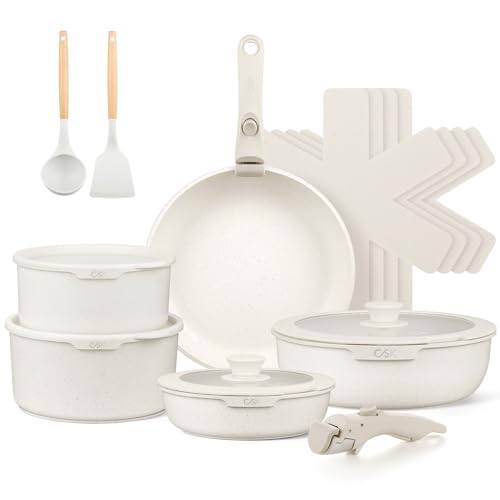 17 Piece Nonstick Cookware Set with Detachable Handles