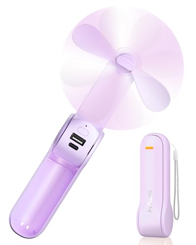 Portable Rechargeable Handheld Fan, 2000mAh Power Bank