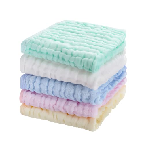 5 Pack Baby Muslin Washcloths, Soft Cotton Wipes