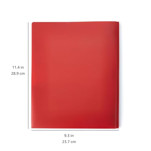 Amazon Basics Heavy Duty Plastic Folders with 2 Pockets for Letter Size Paper, Red and Blue, 2-Pack