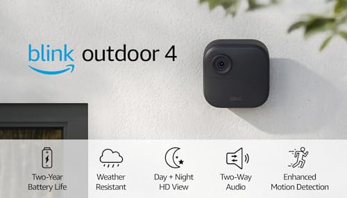 Blink Outdoor 4 (4th Gen) – Wire-free smart security camera, two-year battery life, two-way audio, HD live view, enhanced motion detection, Works with Alexa – 4 camera system