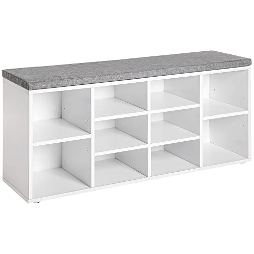 Shoe Storage Bench with Cushion, 10 Adjustable Compartments