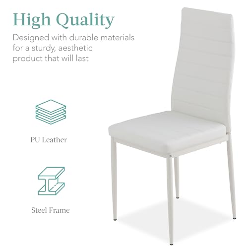 Best Choice Products 5-Piece Glass Dining Set, Modern Kitchen Table Furniture for Dining Room, Dinette, Compact Space-Saving w/Glass Tabletop, 4 Upholstered PU Chairs, Metal Steel Frame - White