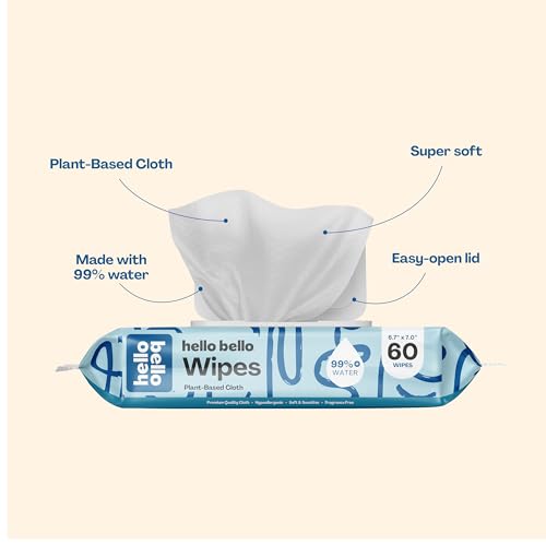 Hello Bello Extra Gentle Unscented Baby Wipes - Plant Based - Made with 99% Water and Aloe for Babies and Kids - 720 Count
