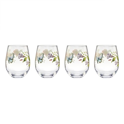 4 Pack Lenox Butterfly Meadow Stemless Wine Glasses