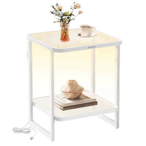 VASAGLE LED 2-Tier Glass Nightstand Table