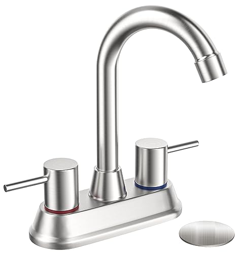 Bathroom Faucets for Sink 3 Hole, Brushed Nickel Bathroom Sink Faucet 4 Inch 2 Handle Centerset,360 Swivel Spout Faucet for Bathroom Sink 2-3 Hole RV Bathroom Vanity Sink,with Pop Up Drain