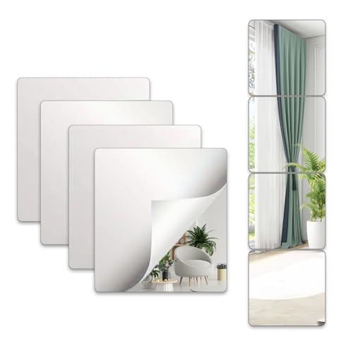 4 Pack Shatterproof Self Adhesive Acrylic Mirror Tiles