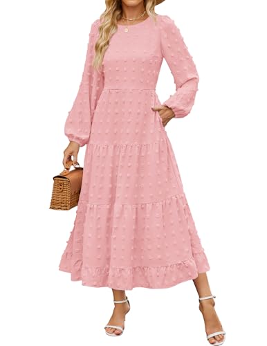 ZESICA Women's Long Sleeve Maxi Swiss Dot Dress
