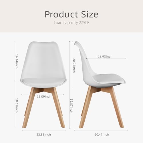 edx Dining Chairs Set of 4, Mid Century Modern White Dining Room Kitchen Chairs with PU Leather Cushion and Wood Legs for Home, Living Room, Bedroom, Lounge