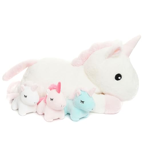 Stuffed Mommy Unicorn Plush with 3 Baby Unicorns