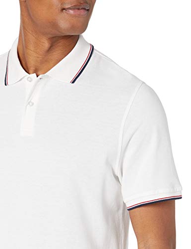Amazon Essentials Men's Slim-Fit Cotton Pique Polo Shirt, White/Red/Navy, Medium