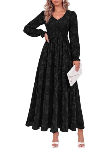 KIRUNDO Long Sleeve V Neck Maxi Dress