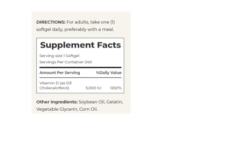 Nature's Bounty Vitamin D3, Immune Support, 125 mcg (5000iu), Rapid Release Softgels, 240 Ct