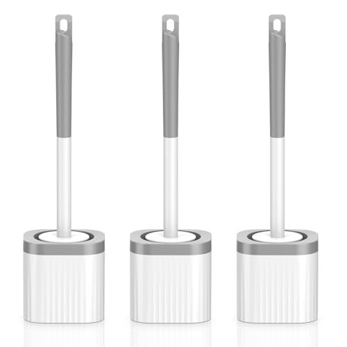 3 Pack Compact Toilet Bowl Brush and Holder Set