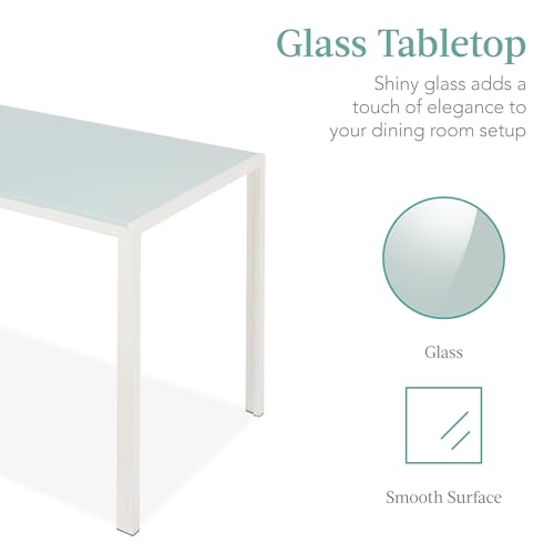 Best Choice Products 5-Piece Glass Dining Set, Modern Kitchen Table Furniture for Dining Room, Dinette, Compact Space-Saving w/Glass Tabletop, 4 Upholstered PU Chairs, Metal Steel Frame - White