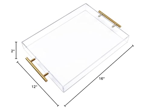 Clear Acrylic Serving Tray with Golden Handles