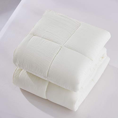 HIG 3pc Prewashed All Season Down Alternative Comforter Duvet Insert -Quilted Comforter with Corner Tabs -Box Stitched -250GSM Fiberfill Chic Farmhouse Style Bedding(Salomon,Twin,Ivory)