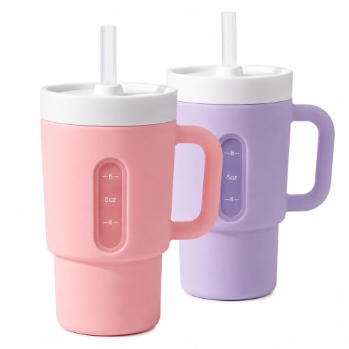 2 Pack Silicone Spill-Resistant Toddler Sippy Cups