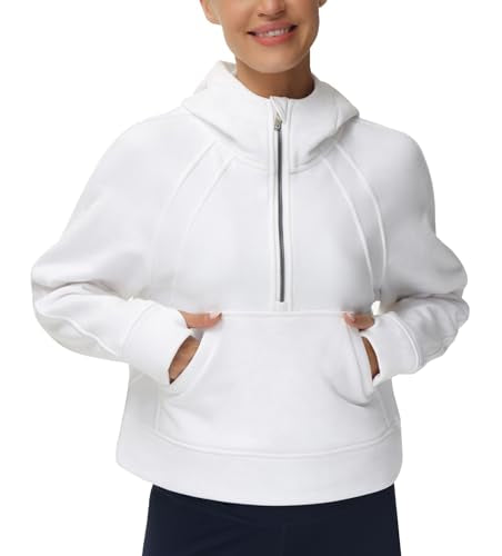 Women’s Half Zip Fleece Crop Hoodie with Pockets