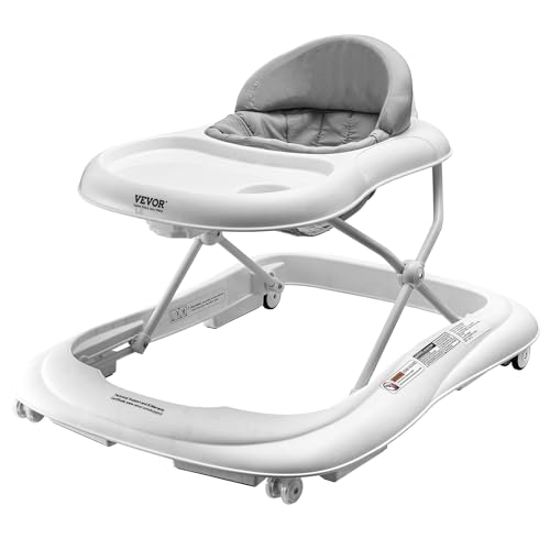 VEVOR Baby Walker, Foldable Baby Walkers with Large Feeding Tray, 3-Level Height Adjustable Toddler Infant Walker on Wheels, Anti-Rollover Activity Walker Helper for Boy Girl 6-12 Months