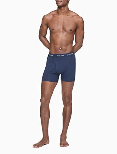 Calvin Klein Men's Cotton Stretch 5-Pack Boxer Brief, 3 Blue Shadow, 2 Cobalt, S