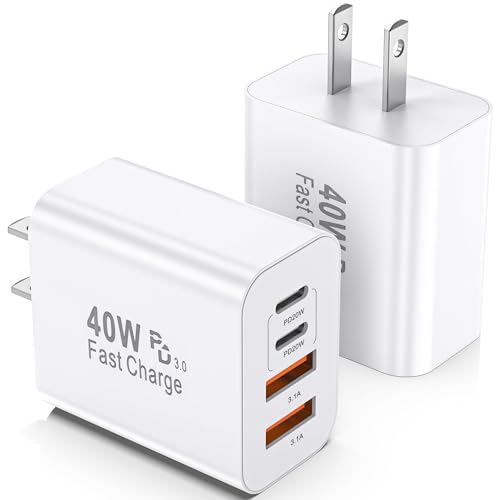 2 Pack 40W 4-Port USB C Fast Charger Block