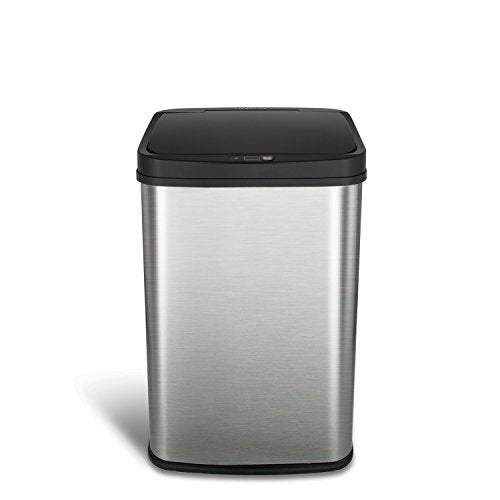 NINESTARS DZT-50-28 Automatic Touchless Motion Sensor Rectangular Trash Can, 13 Gal, Black Trim