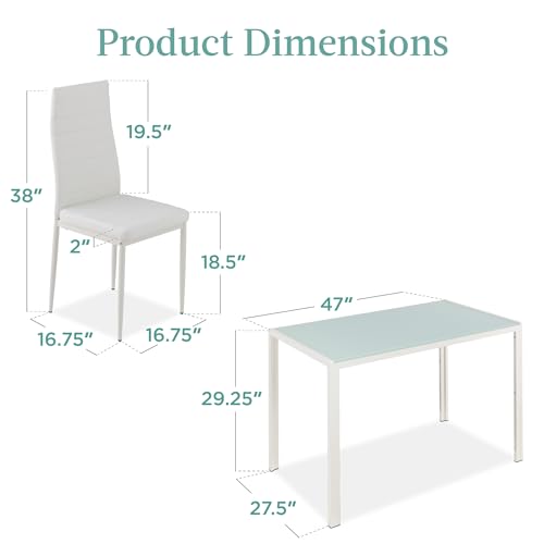 Best Choice Products 5-Piece Glass Dining Set, Modern Kitchen Table Furniture for Dining Room, Dinette, Compact Space-Saving w/Glass Tabletop, 4 Upholstered PU Chairs, Metal Steel Frame - White
