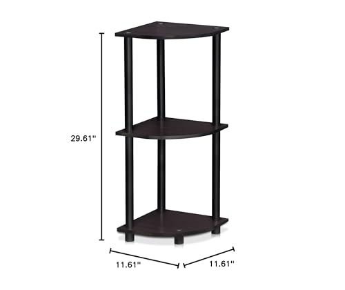 Furinno - 12077DWN Turn-N-Tube 3-Tier Corner Display Rack Multipurpose Shelving Unit, Dark Walnut
