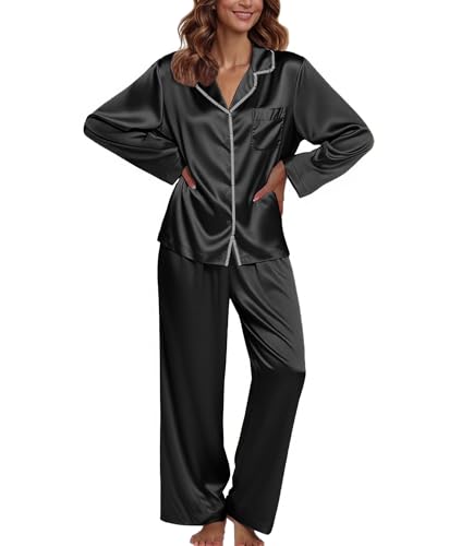 Women's Satin Pajama Set, 2 Piece Long Sleeve