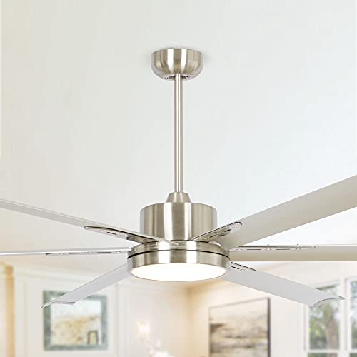 Ceiling Fans with Lights 65" Ceiling Fan with Remote Large Ceiling Fan for Shop Garage Porch Indoor Outdoor, DC Motor Reverse Airflow Fan Living Room, LED Light with Fan, DOE Tested, Brushed Nickel