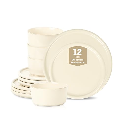 12-Piece Stoneware Dinnerware Set, Plates and Bowls