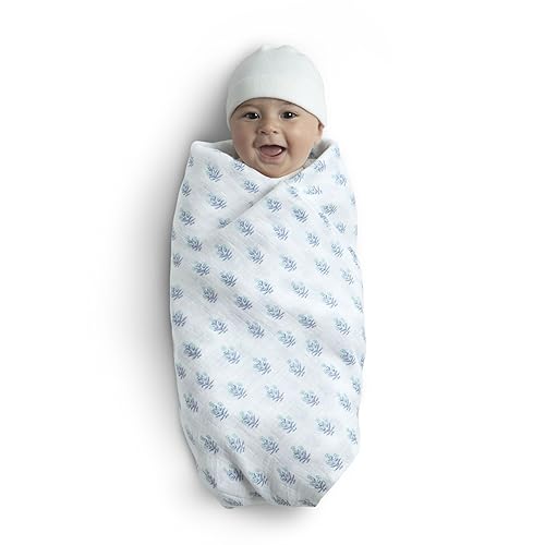 Delta Children 100% Cotton Muslin Baby Receiving Blankets for Girls and Boys – 47x47 Inches (Pack of 4), Blue Botanicals