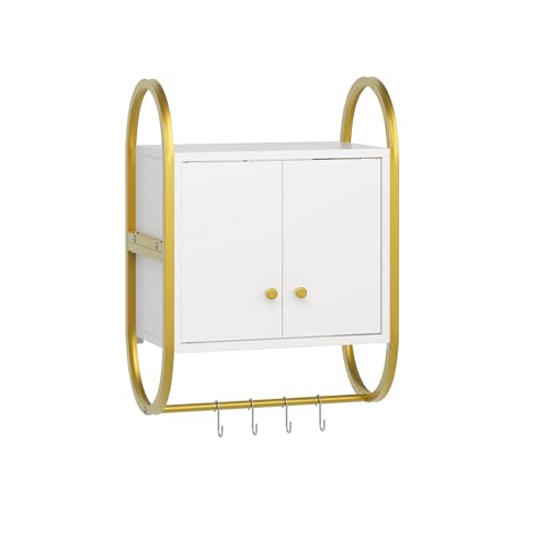 Bestier Floating Shelves for Wall, Kitchen Wall Cabinet with 2 Door and Towel Rack, Wall Shelves for Kitchen, Bedroom, Living Room, Bathroom, Office, Modern White